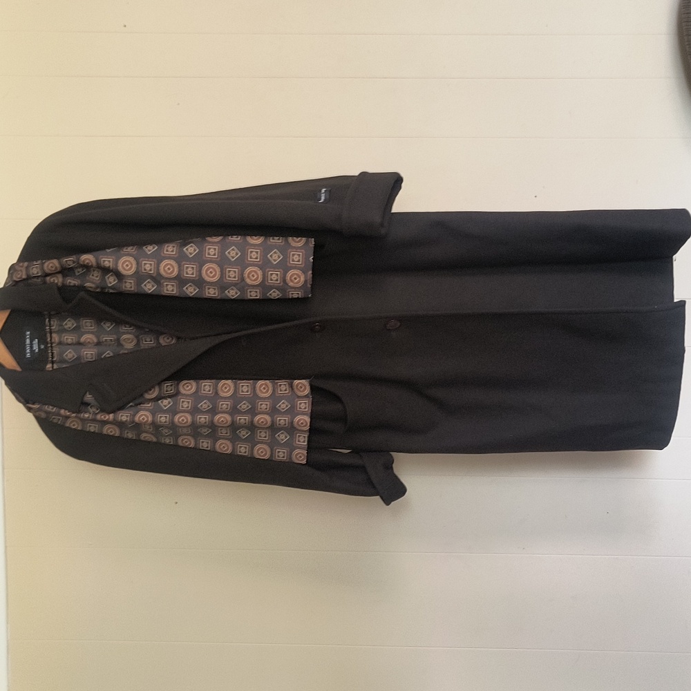 Vtg Donny Brook Dark Brown 100% Wool Long Coat With Blue Pattern Scarf Sz 12